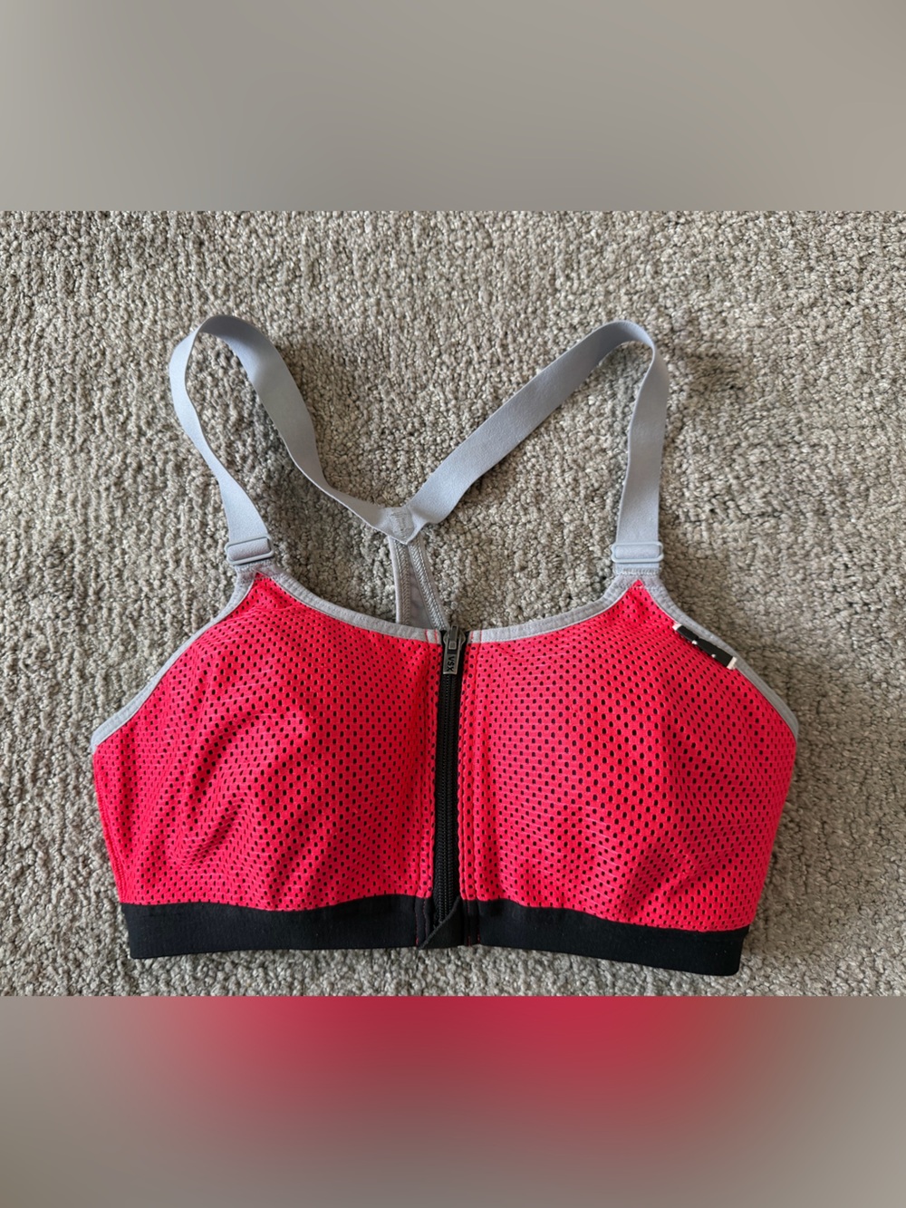 Victoria's Secret Hot Pink and Gray Front-Zip Sports Bra Full coverage support